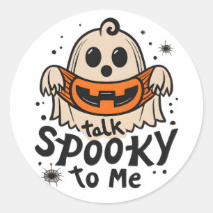 Sticker Rond Cute Halloween Ghost Retro : Parlez Éffrayant avec