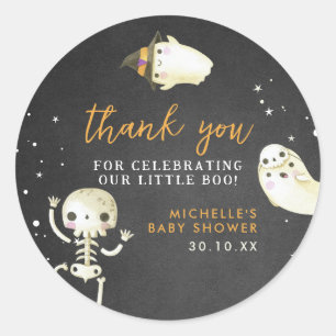 Sticker Rond Cute Halloween Little Boo Baby shower Merci