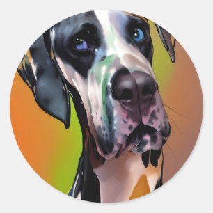 Sticker Rond Cute Harlequin Great Dane