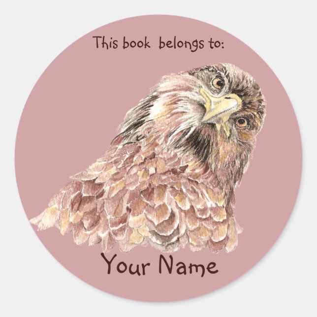 Sticker Rond Cute Hawk Bird Ce livre appartient Boite (Devant)