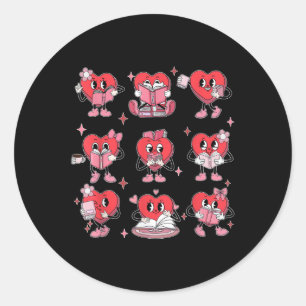 Sticker Rond Cute Heart Lectures Livres Valentines Jour Enseign