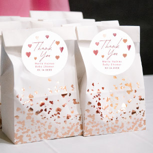 Sticker Rond Cute Hearts Girl Baby shower Merci