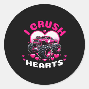 Sticker Rond Cute Hearts Monster Truck Boys Valentines T