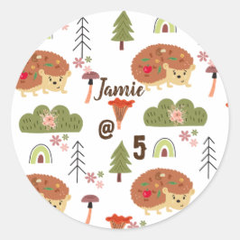 Sticker Rond Cute Hedgehog Nature Floral Rainbow Motif