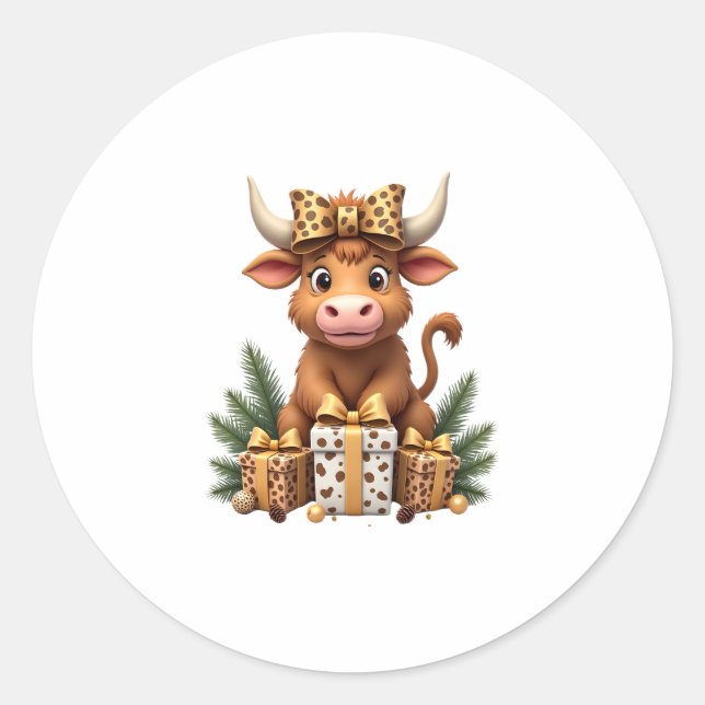 Sticker Rond Cute Highland Cow Christmas Santa Highland Cow Lov (Devant)