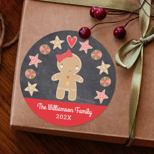 Sticker Rond Cute Holiday Gingerbread Girl Cookie Chalkboard