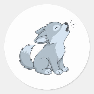 Sticker Rond Cute Howling Wolf Pup