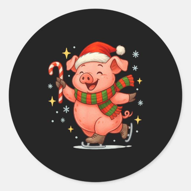 Sticker Rond Cute Ice Skating G Funny Santa Christmas Holiday  (Devant)