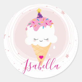 Sticker Rond CUTE ICECREAM CONE kawaii illustration arroses