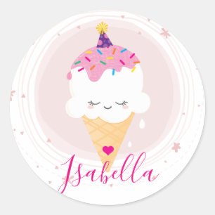 Sticker Rond CUTE ICECREAM CONE kawaii illustration arroses