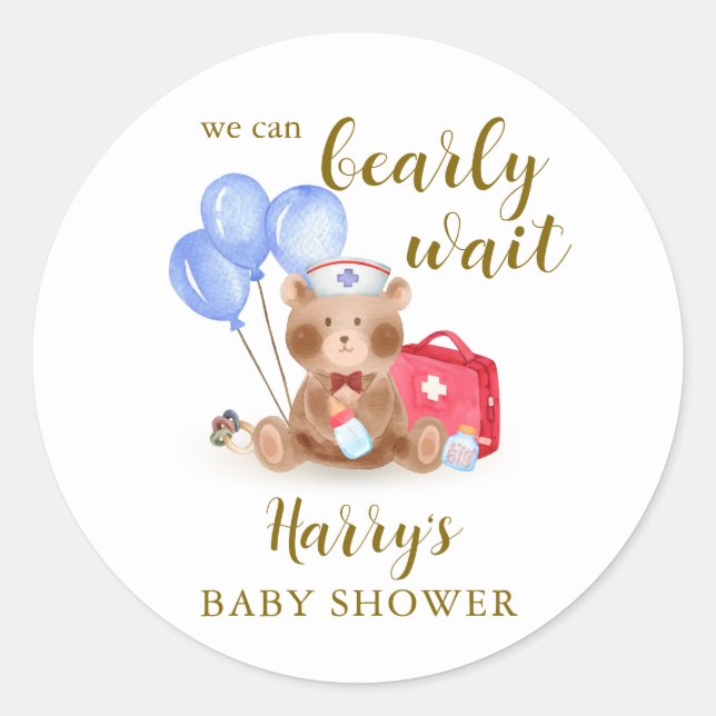 Sticker Rond Cute infirmière docteur Teddy Bear Baby shower de  (Devant)