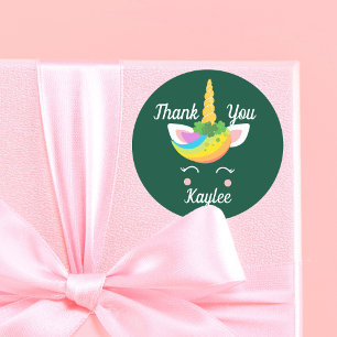 Sticker Rond Cute Irish Unicorn Anniversaire fille Merci person