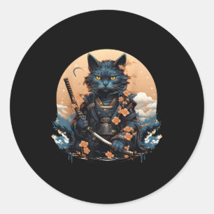 Sticker Rond Cute Japonais Samurai Chat Shirt Tattoo 2023 Kawai