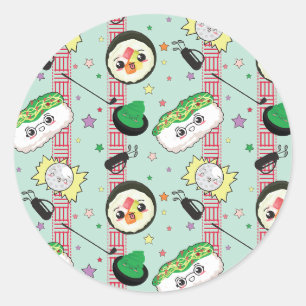 Sticker Rond Cute Japonais Sushi Lover Motif de golf