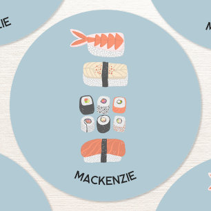 Sticker Rond Cute Japonais Sushi Personnalisé