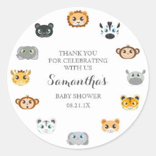 Sticker Rond Cute Jungle Animal thème Baby shower Merci