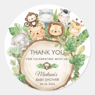 Sticker Rond Cute Jungle Animaux Baby shower 1er anniversaire F