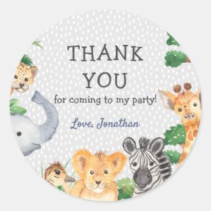 Sticker Rond Cute Jungle Animaux Merci fête d'anniversaire Favo