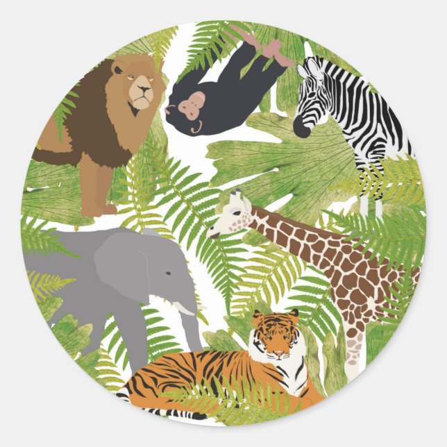 Sticker Rond Cute Jungle Animaux Safari Garçon | Fille (Devant)