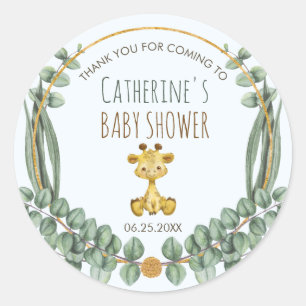 Sticker Rond Cute Jungle Safari Giraffe Baby shower Merci