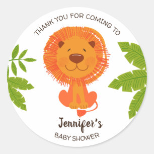 Sticker Rond Cute Jungle Safari Lion Baby shower Merci