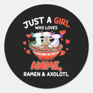 Sticker Rond Cute Kawaii Anime Axolotl Japonais Ramen nouilles