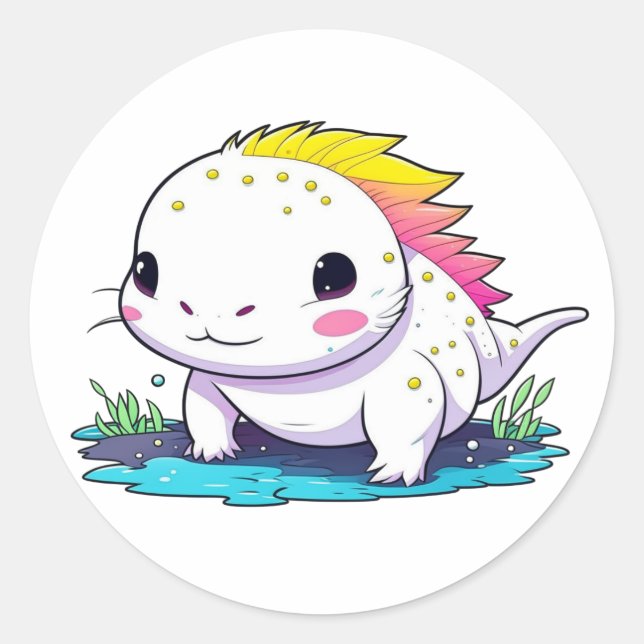Sticker Rond Cute Kawaii Axolotl dans l'eau (Devant)