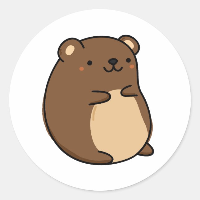 Sticker Rond Cute Kawaii Baby Ours Brown (Devant)