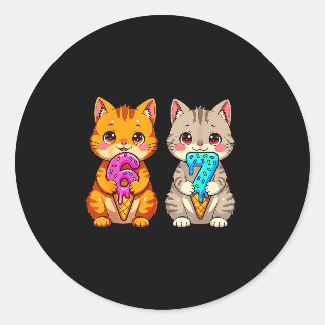 Sticker Rond Cute Kawaii Cats Neko 67 Drip Meme Funny Six Seven (Devant)