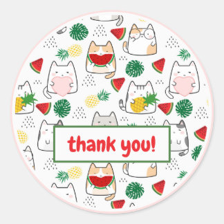 Sticker Rond Cute Kawaii Chats Merci de pastèque tropicale