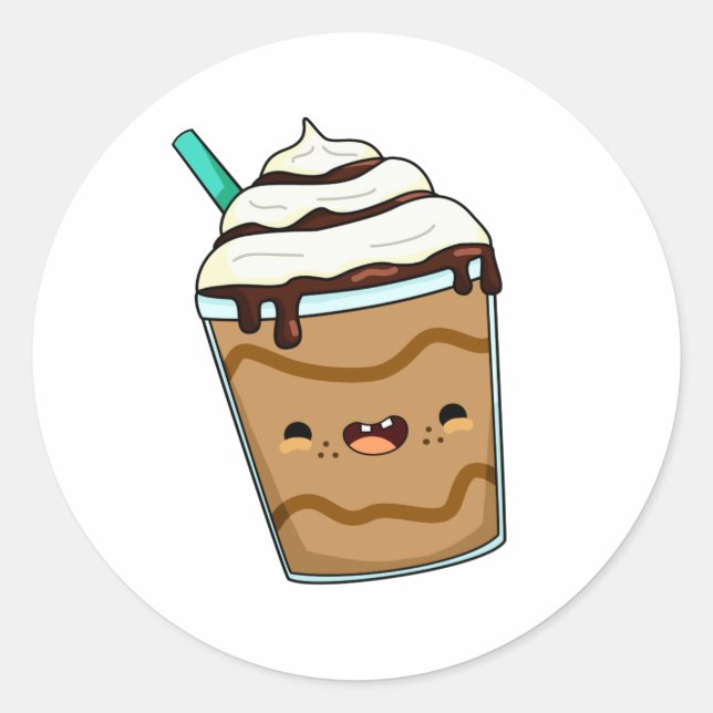 Sticker Rond Cute Kawaii Frappuccino (Devant)