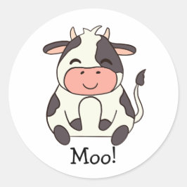 Sticker Rond Cute Kawaii Friendly Cow Moo!