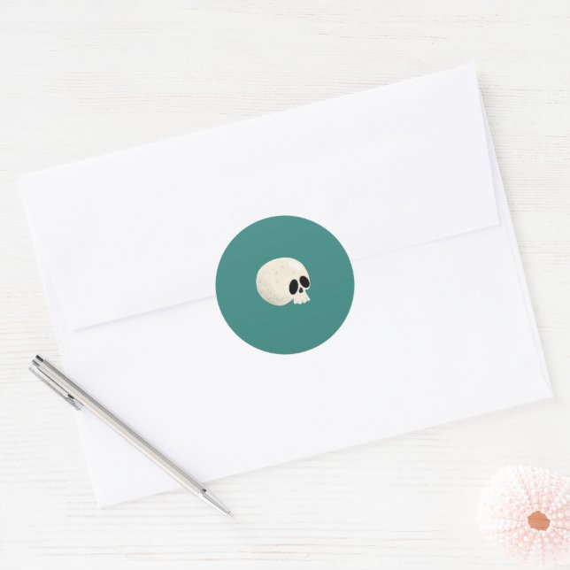 Sticker Rond Cute Kawaii Halloween Pois crâne mi-vert (Enveloppe)