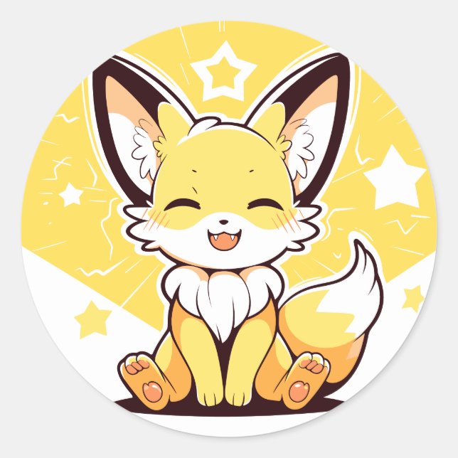 Sticker Rond Cute Kawaii Happy Fennec Fox Portrait adorable (Devant)