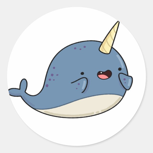 Sticker Rond Cute Kawaii Narwhal (Devant)