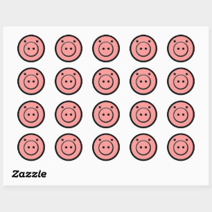 Sticker Rond Cute Kawaii Pink Piggy Pig Vector Art