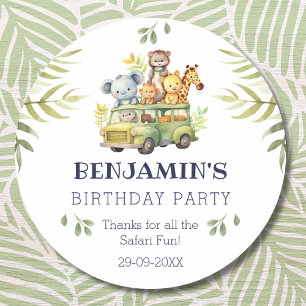 Sticker Rond Cute Kids Safari Jungle Anniversaire Merci