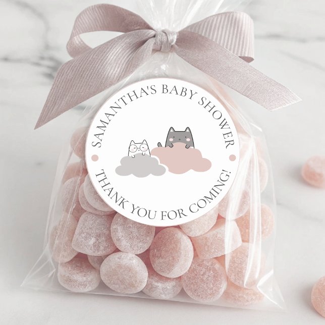 Sticker Rond Cute Kitten Baby shower Motif moderne (Cute Kitten Modern Pattern Baby Shower Classic Round Sticker)