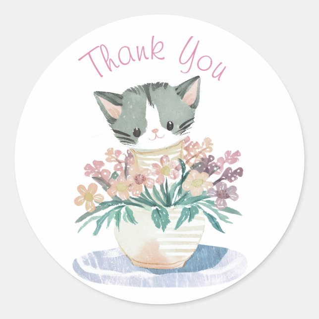 Sticker Rond Cute Kitten | Filles Anniversaire Merci (Devant)
