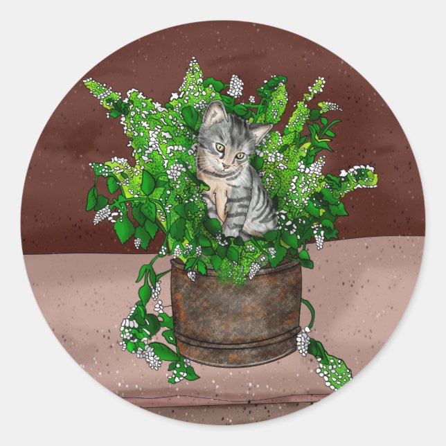 Sticker Rond Cute Kitten personnalisé en Pot à capuchon (Devant)