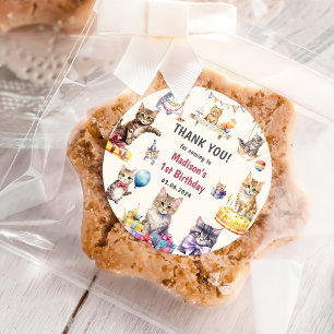 Sticker Rond Cute Kitty Chat 1er Anniversaire Partie Classic To