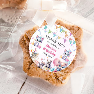 Sticker Rond Cute Kitty Chat 1er fête d'anniversaire
