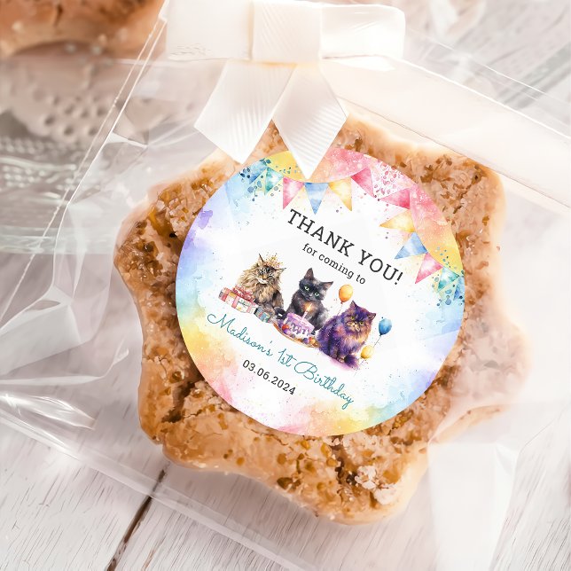 Sticker Rond Cute Kitty Chat 1er fête d'anniversaire (Créateur téléchargé)