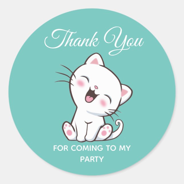 Sticker Rond Cute Kitty Chat sur Teal Merci (Devant)