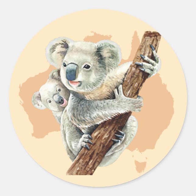 Sticker Rond Cute Koala Maman et bébé (Devant)