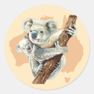 Sticker Rond Cute Koala Maman et bébé