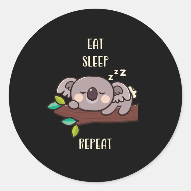 Sticker Rond Cute Koala Mange Sommeil Répéter Animaux Drôle (Devant)