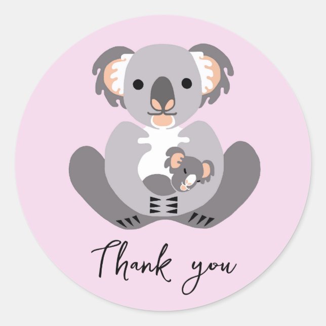 Sticker Rond Cute KOALA - Merci - Animal - Rose (Devant)