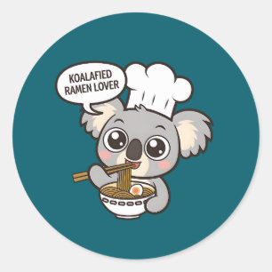 Sticker Rond Cute Koala profitant de Ramen