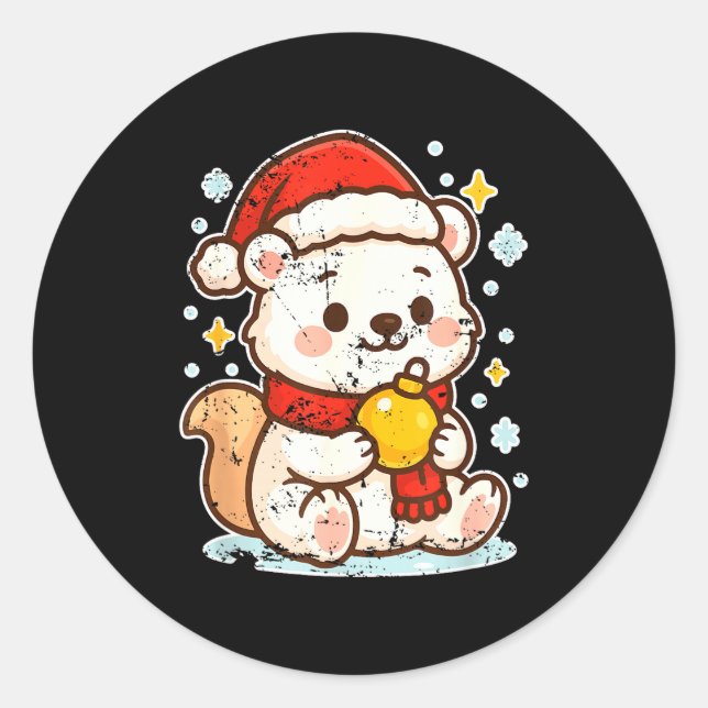 Sticker Rond Cute Lar Bear Winter With Santa Hat  (Devant)